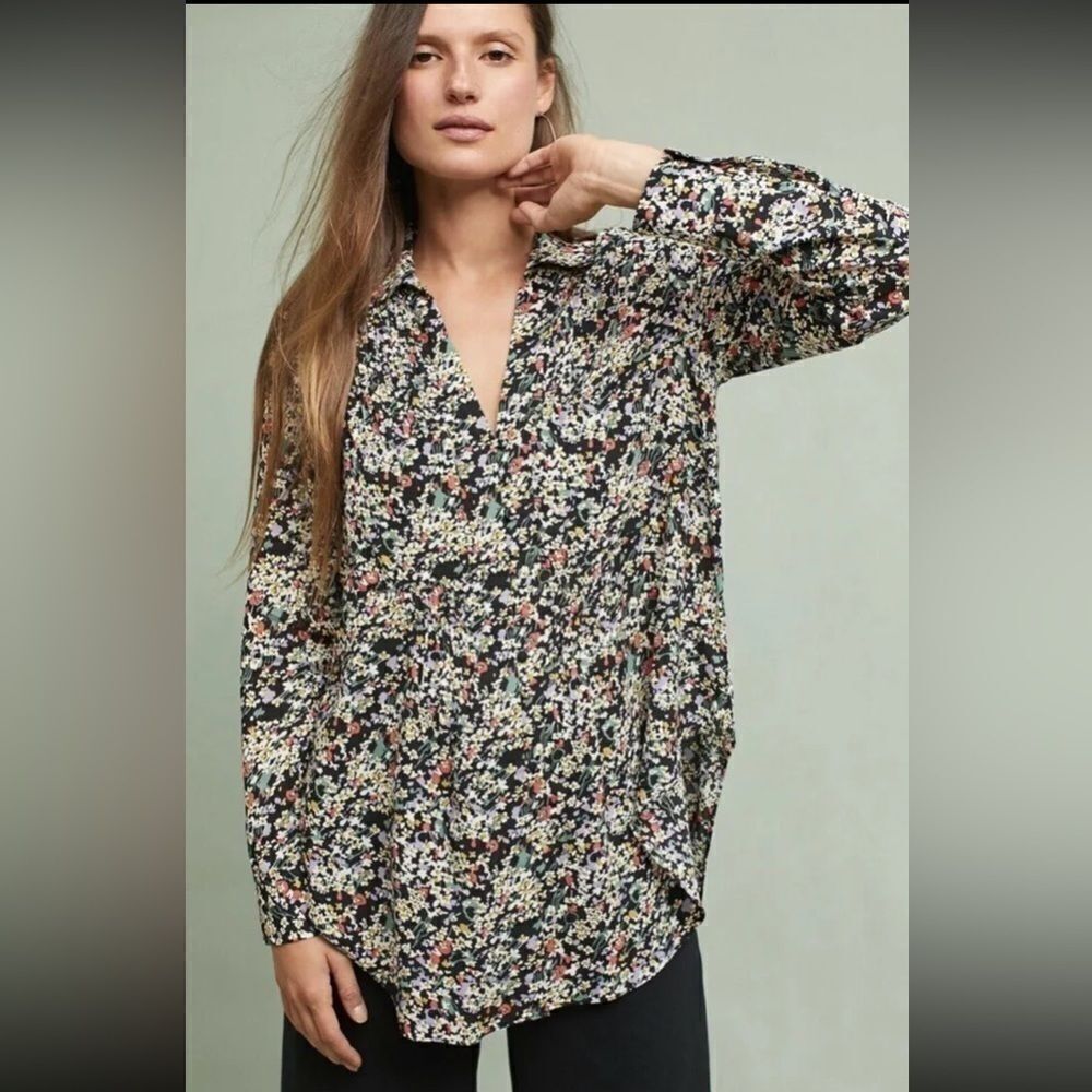 NWT Anthropologie Maeve S Matilda Floral Pin Tuck Pleats Button Up Blouse Top